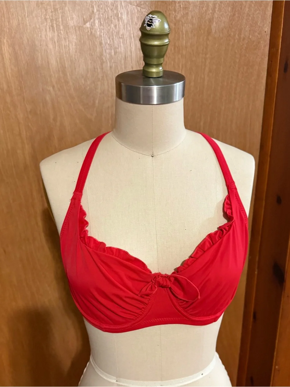 Ruffle-Trim Underwire Bralette in Red